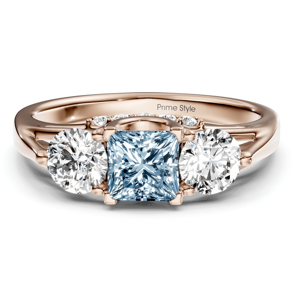 1.55 - 4.55 CT Princess &amp; Round Cut Fancy Blue Diamonds - Engagement Ring - Primestyle.com