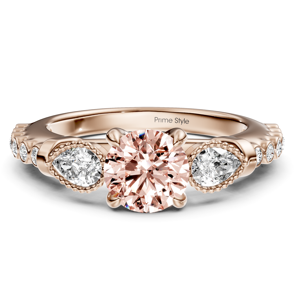 1.42-4.42 CT Pear &amp; Round Cut Fancy Pink Diamonds - Engagement Ring
