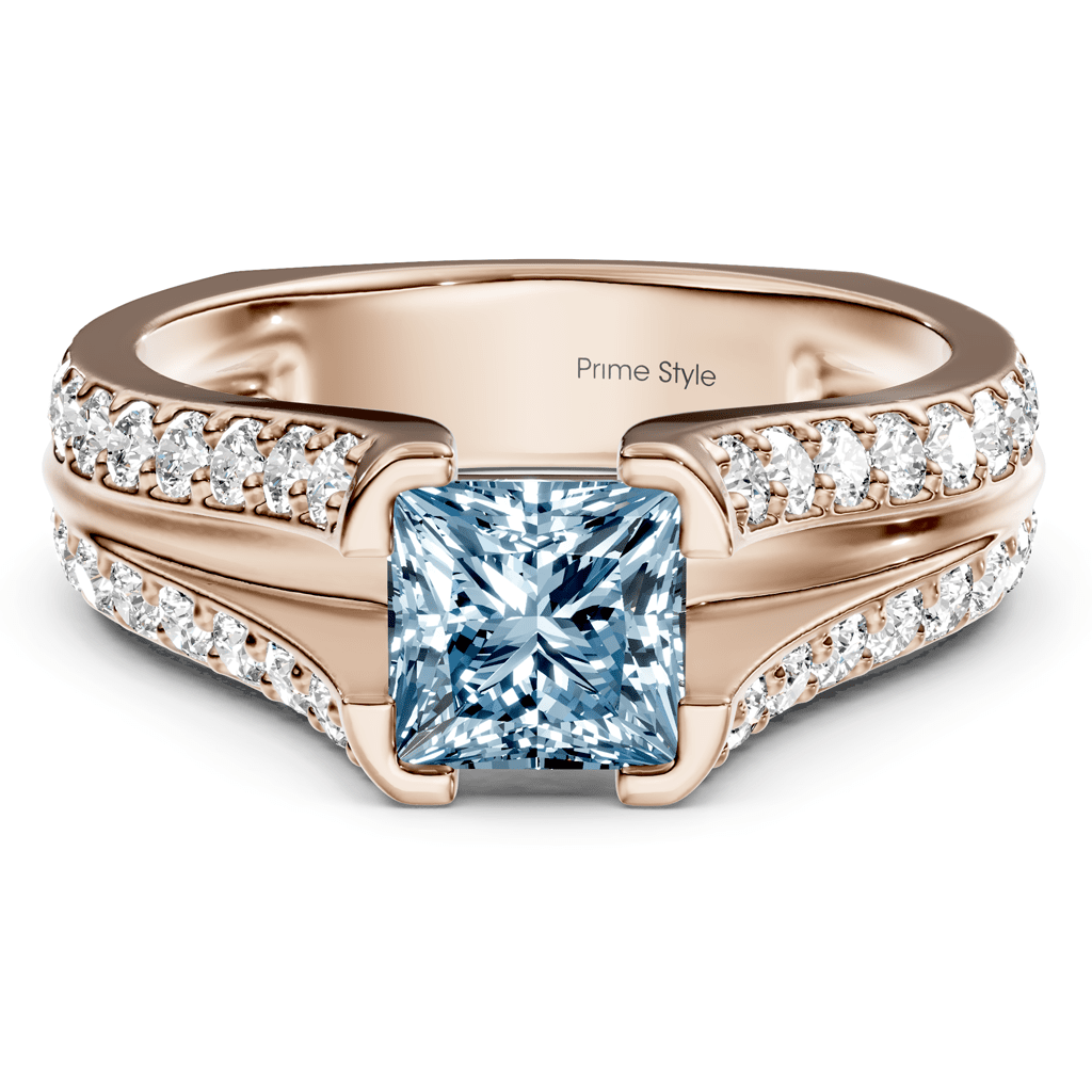 2.00-5.00 CT Princess & Round Cut Fancy Blue Diamonds - Engagement Ring