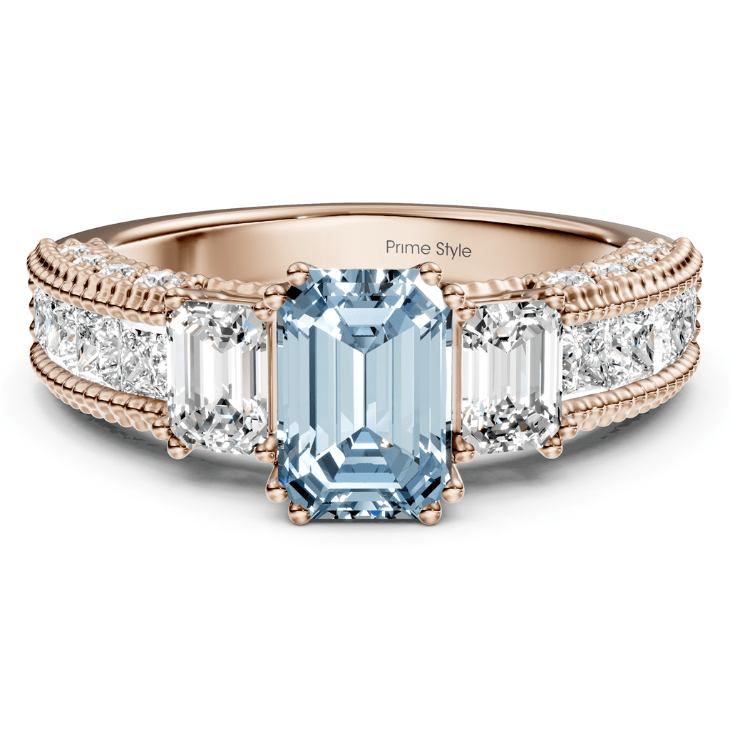 2.60 - 5.60 CT Emerald &amp; Princess &amp; Round Cut Fancy Blue Diamonds - Engagement Ring - Primestyle.com