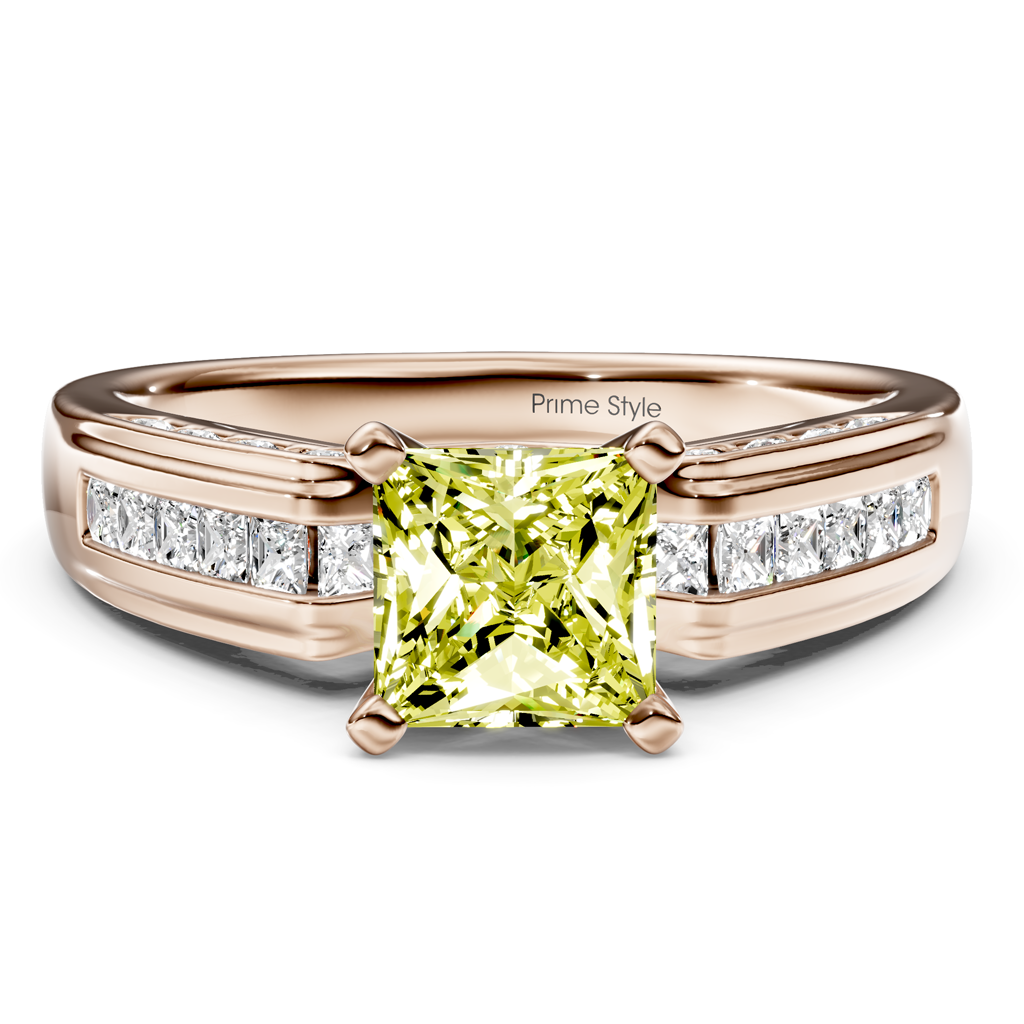 1.45-4.45 CT Princess &amp; Round Cut Fancy Yellow Diamonds - Engagement Ring
