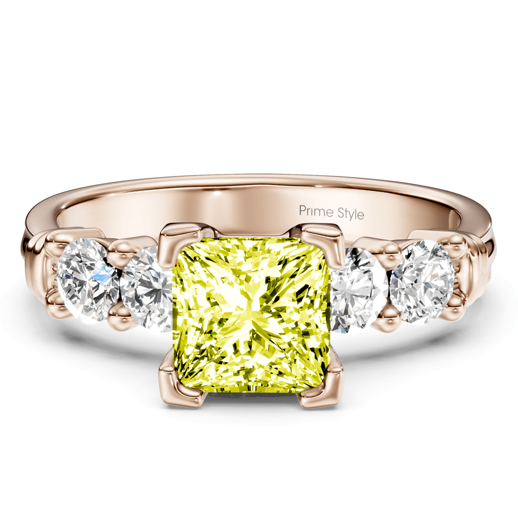 1.55 - 4.55 CT Princess &amp; Round Cut Fancy Yellow Diamonds - Engagement Ring - Primestyle.com