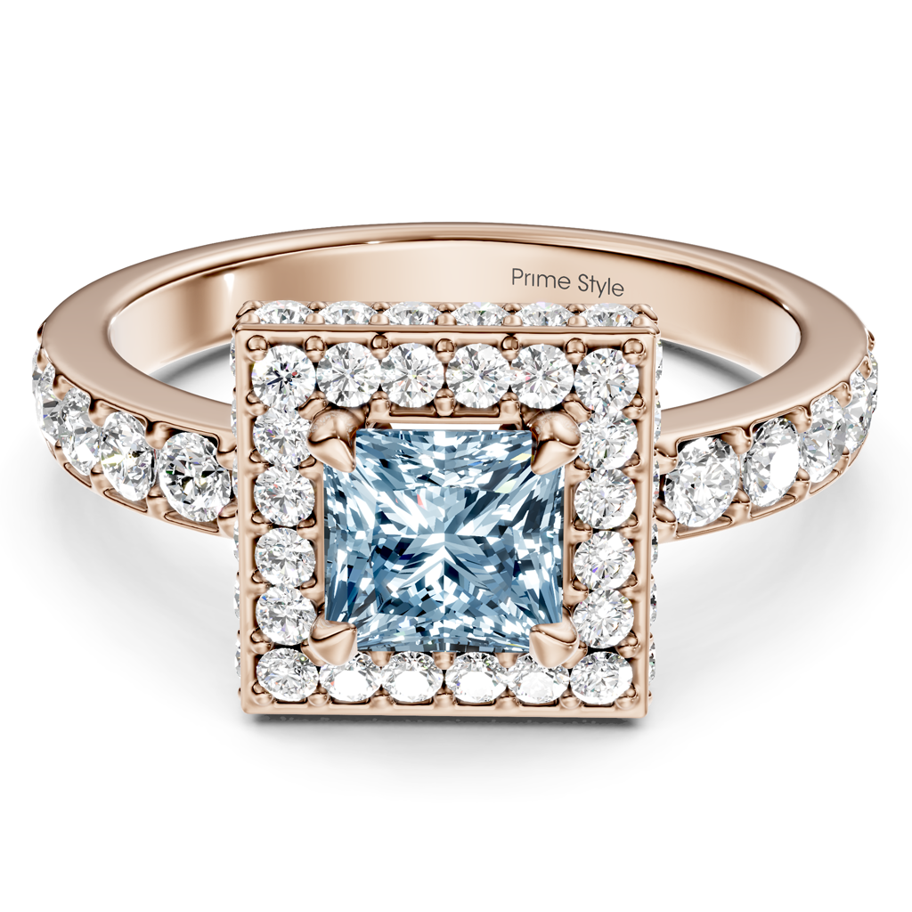 2.00-5.00 CT Princess &amp; Round Cut Fancy Blue Diamonds - Engagement Ring