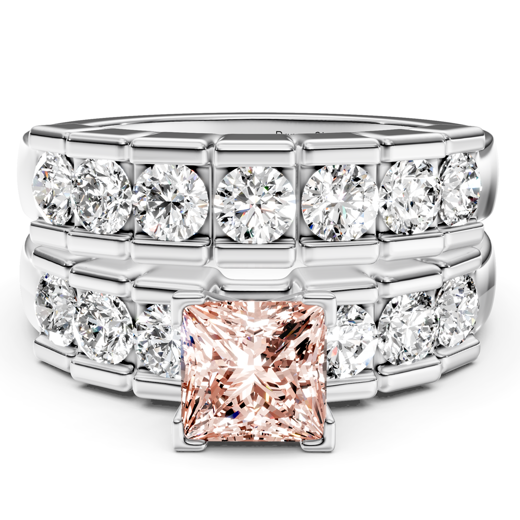 2.85-5.85 CT Princess &amp; Round Cut Fancy Pink Diamonds - Bridal Set