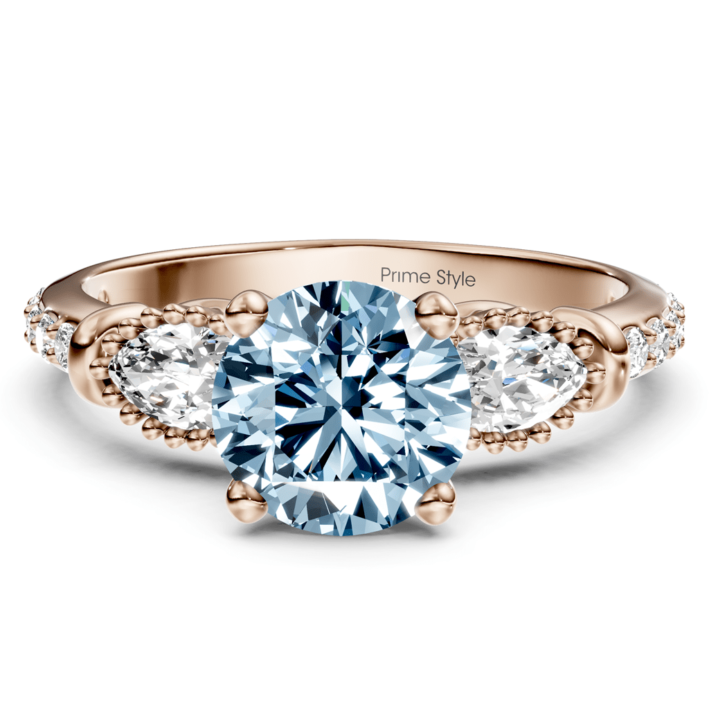 1.45-4.45 CT Marquise & Round Cut Fancy Blue Diamonds - Engagement Ring