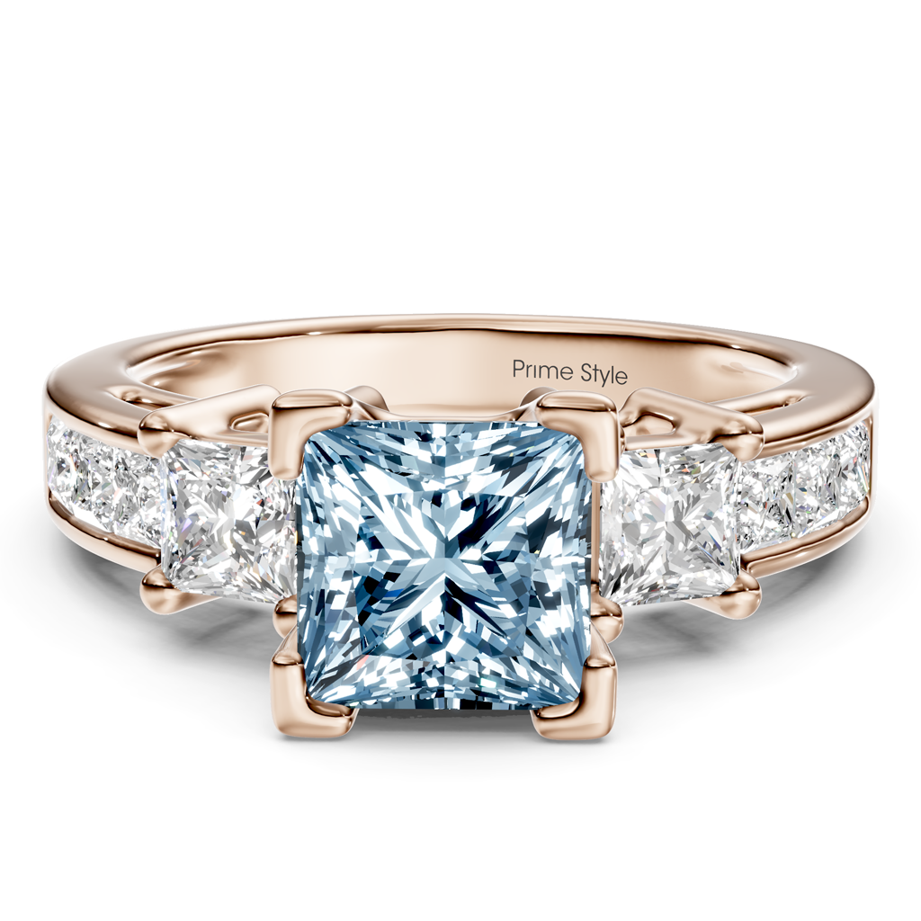 1.85-4.85 CT Princess Cut Fancy Blue Diamonds - Engagement Ring