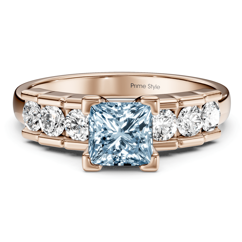 1.60 - 4.60 CT Princess &amp; Round Cut Fancy Blue Diamonds - Engagement Ring - Primestyle.com