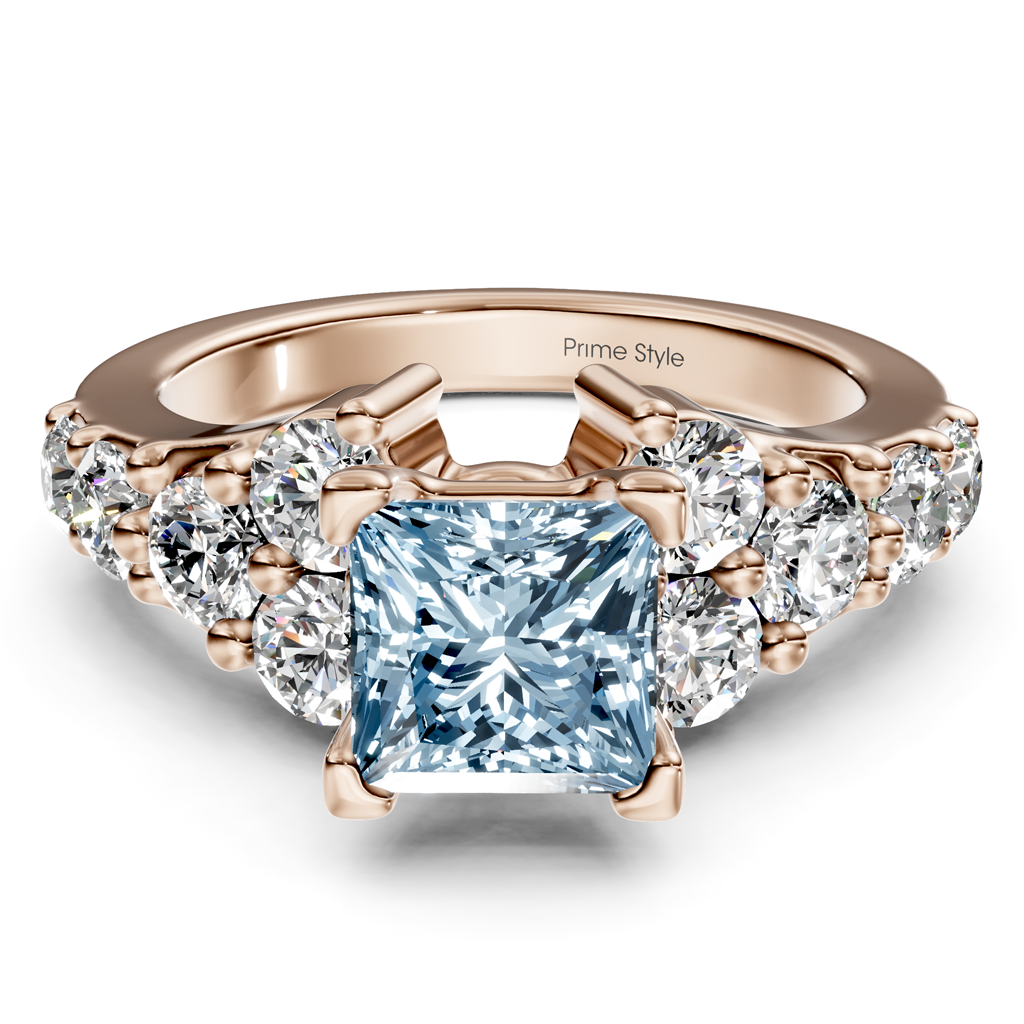 2.40-5.40 CT Princess &amp; Round Cut Fancy Blue Diamonds - Engagement Ring