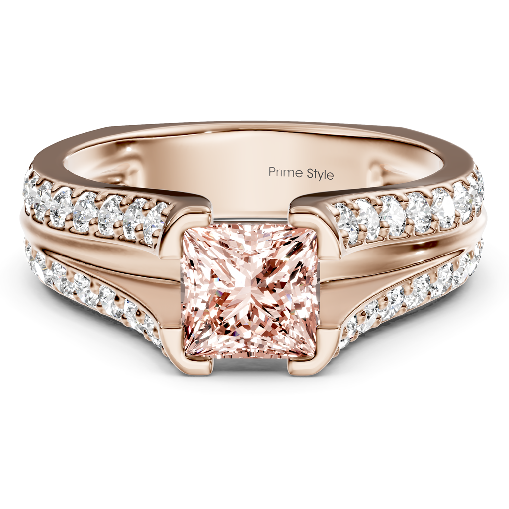 2.00-5.00 CT Princess &amp; Round Cut Fancy Pink Diamonds - Engagement Ring