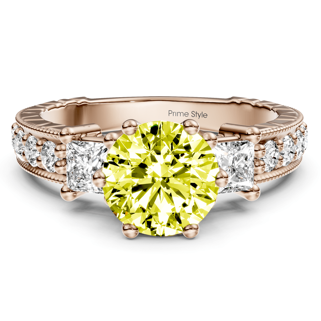1.70 - 4.70 CT Princess &amp; Round Cut Fancy Yellow Diamonds - Engagement Ring - Primestyle.com