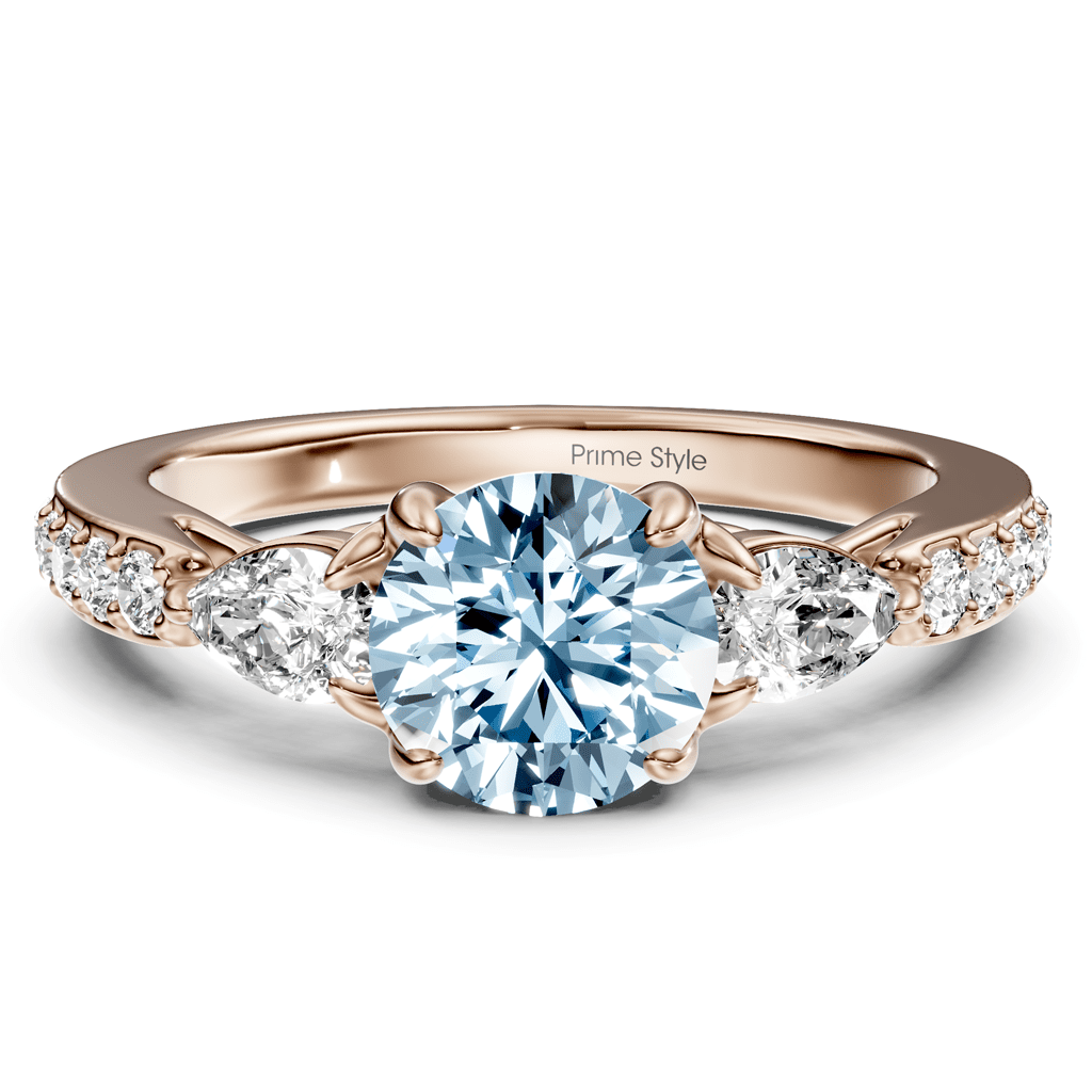 1.50-4.50 CT Pear & Round Cut Fancy Blue Diamonds - Engagement Ring