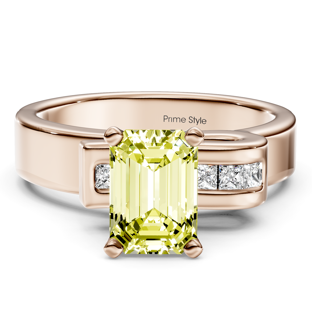 1.10-4.10 CT Emerald &amp; Princess Cut Fancy Yellow Diamonds - Engagement Ring