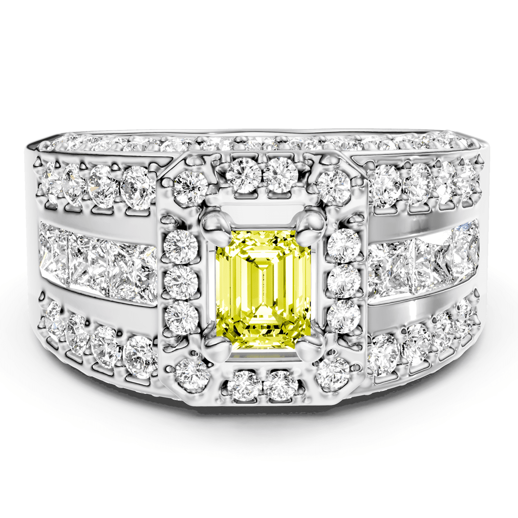 2.70-5.70 CT Emerald & Round Cut Fancy Yellow Diamonds - Engagement Ring