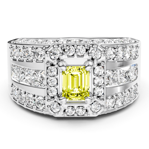 2.70-5.70 CT Emerald & Round Cut Fancy Yellow Diamonds - Engagement Ring