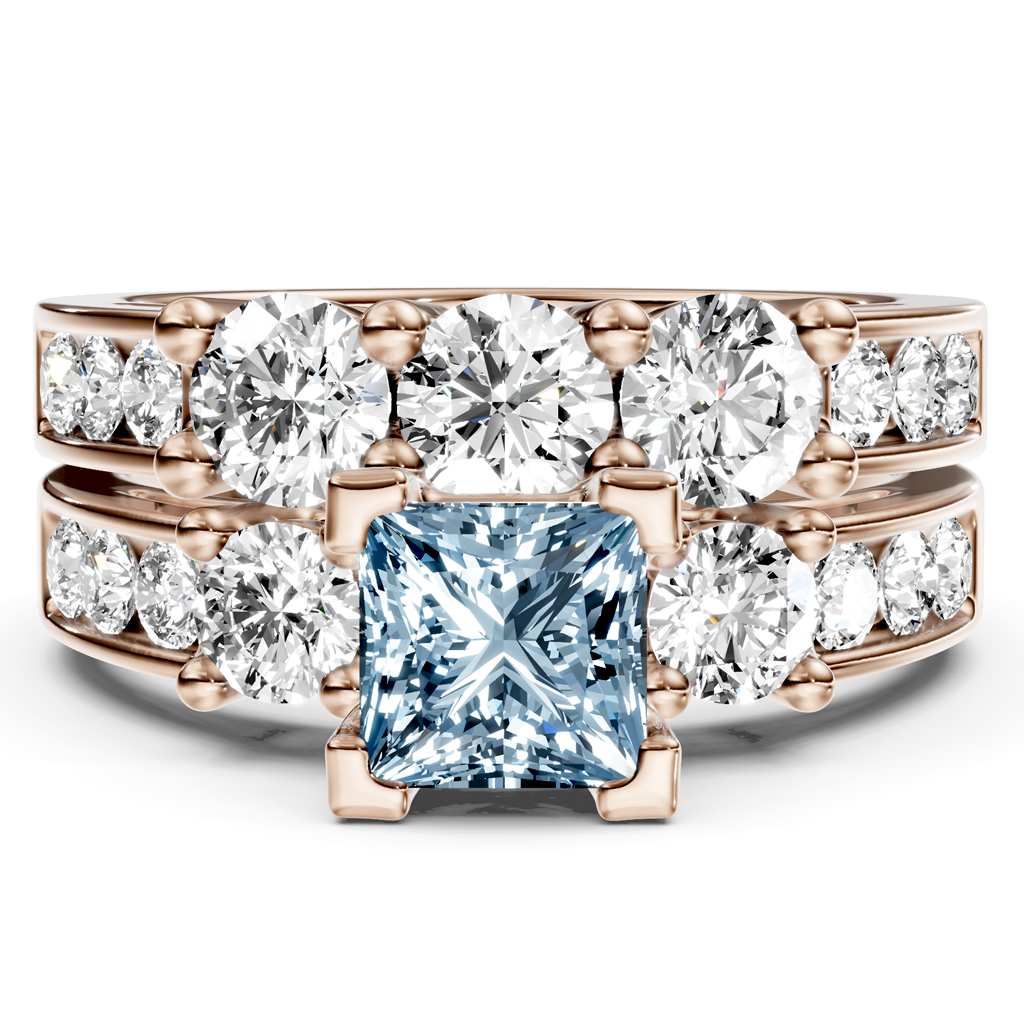 2.80-5.80 CT Princess &amp; Round Cut Fancy Blue Diamonds - Bridal Set