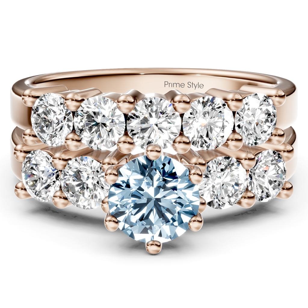 2.40-5.40 CT Round Cut Fancy Blue Diamonds - Bridal Set