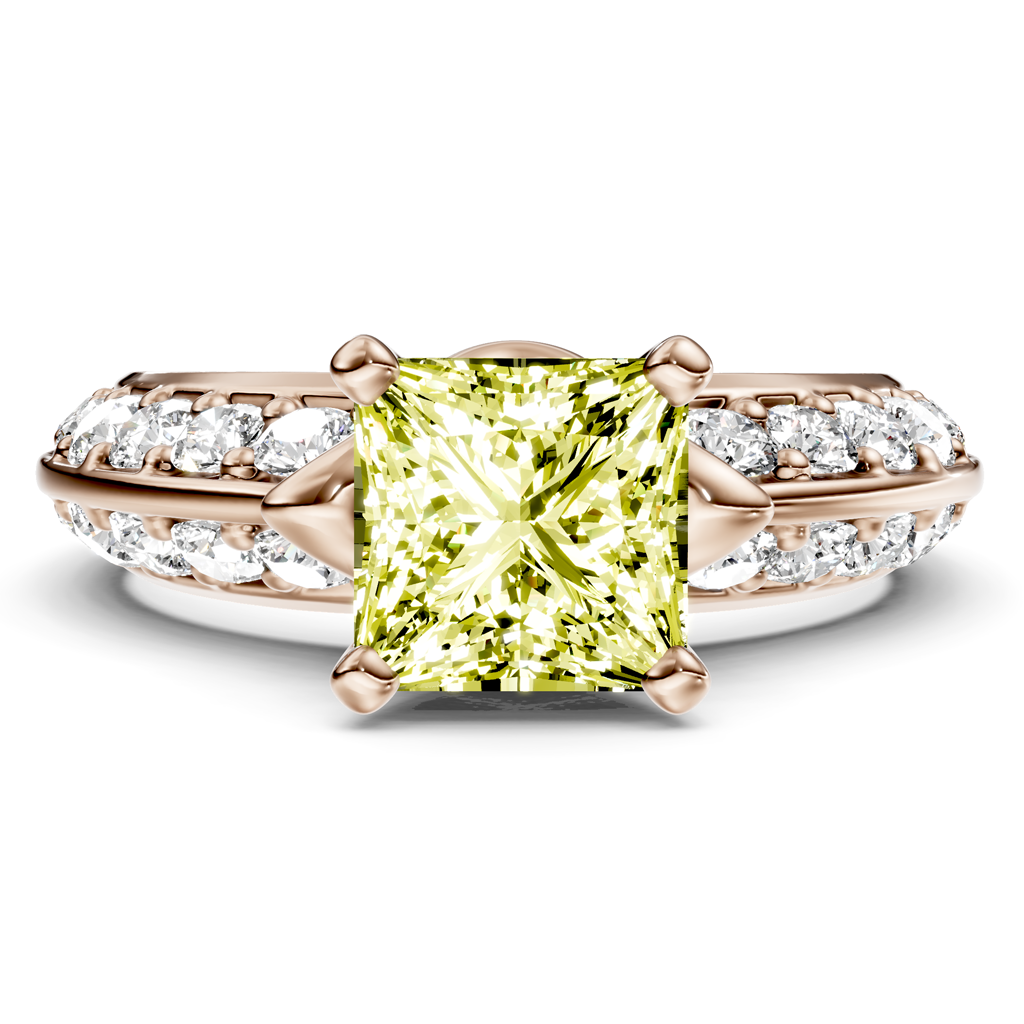 1.65-4.65 CT Princess &amp; Round Cut Fancy Yellow Diamonds - Engagement Ring