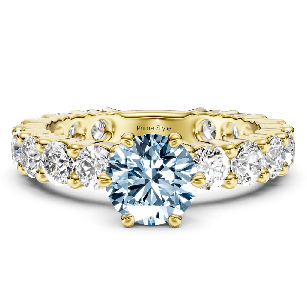 3.40 - 6.40 CT Emerald &amp; Round Cut Fancy Blue Diamonds - Engagement Ring - Primestyle.com