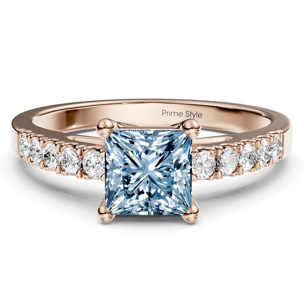 1.25 - 4.25 CT Princess &amp; Round Cut Fancy Blue Diamonds - Engagement Ring - Primestyle.com