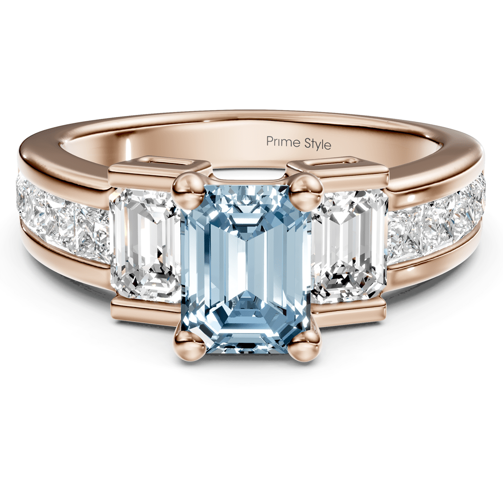 2.30-5.30 CT Emerald & Princess Cut Fancy Blue Diamonds - Engagement Ring