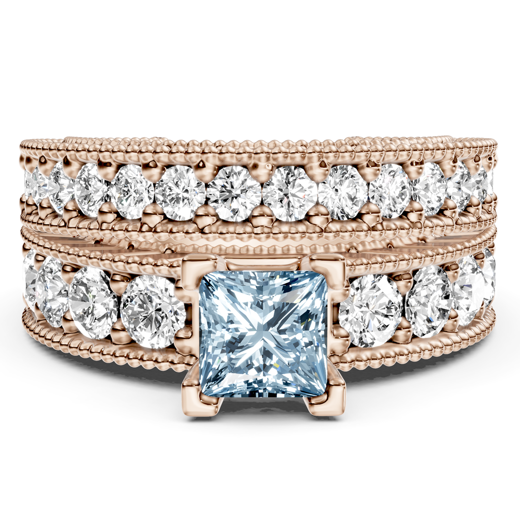 2.45-5.45 CT Princess &amp; Round Cut Fancy Blue Diamonds - Bridal Set