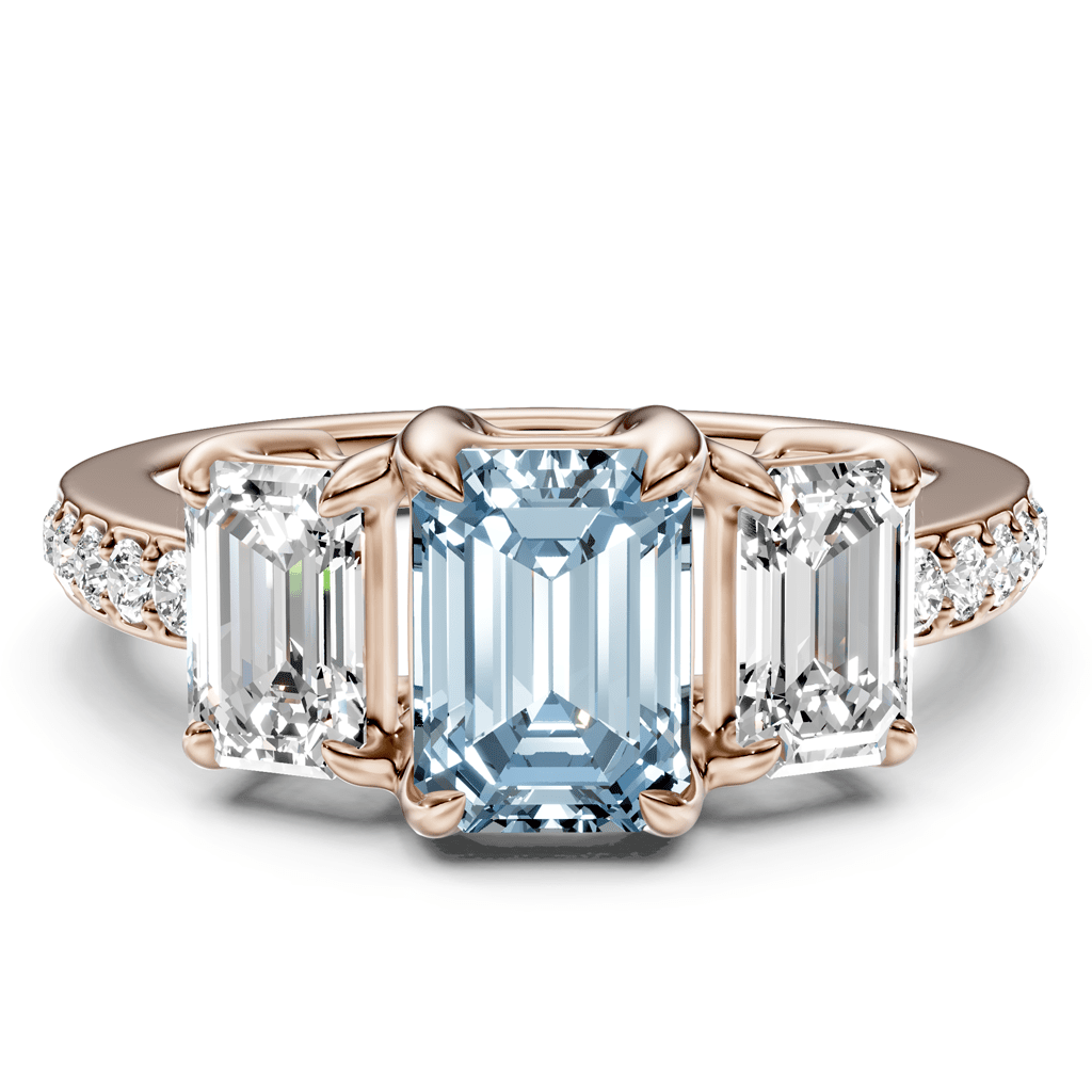 2.15 - 5.15 CT Emerald &amp; Round Cut Fancy Blue Diamonds - Engagement Ring - Primestyle.com