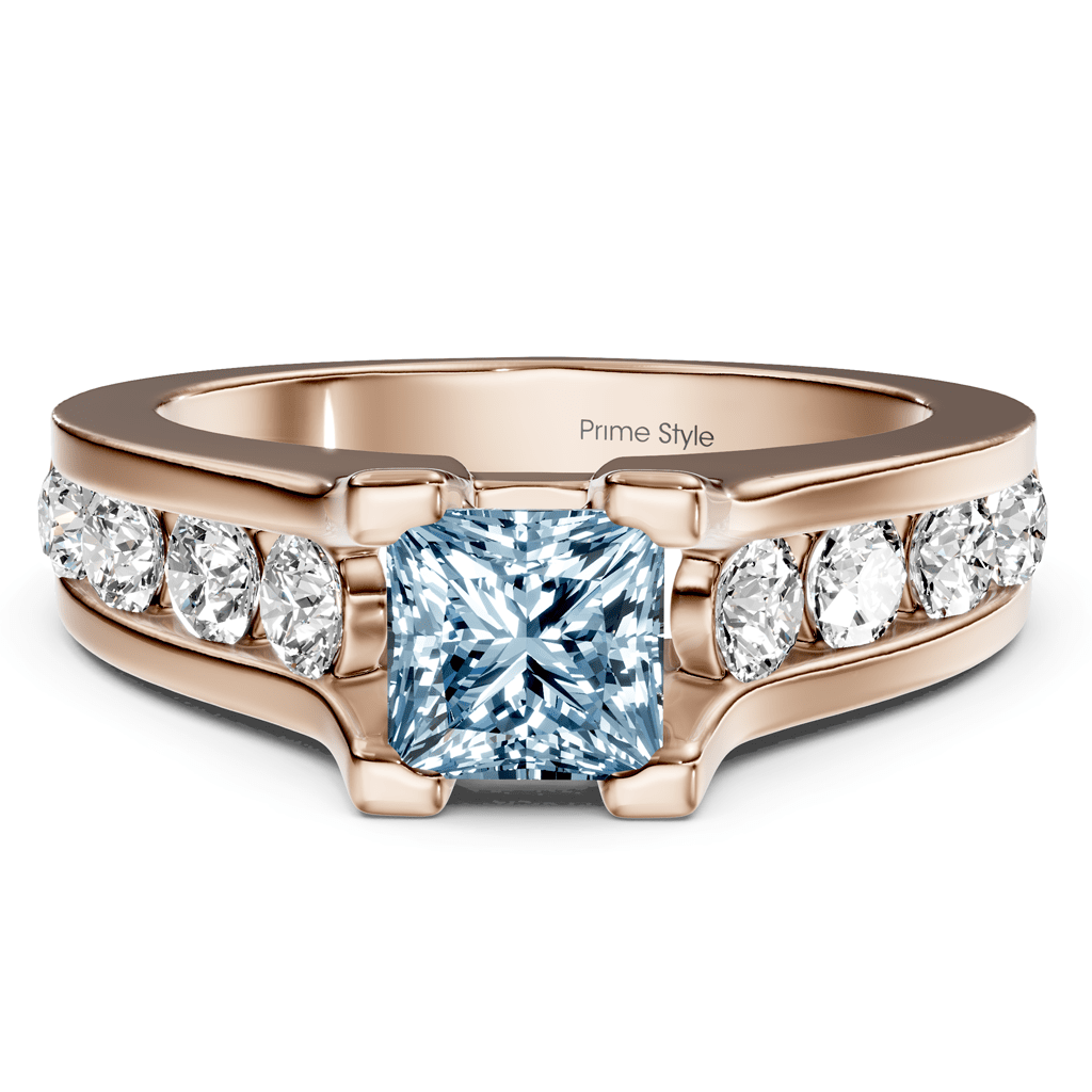 1.80 - 4.80 CT Princess &amp; Round Cut Fancy Blue Diamonds - Engagement Ring - Primestyle.com