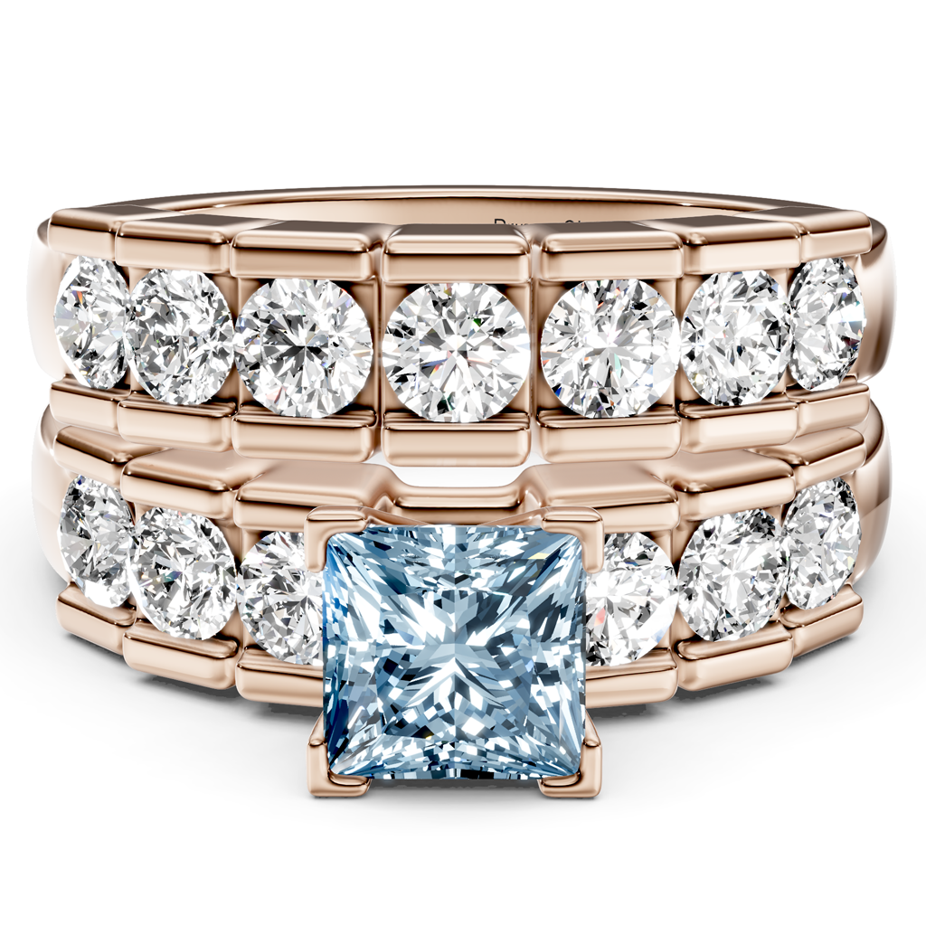 2.85-5.85 CT Princess &amp; Round Cut Fancy Blue Diamonds - Bridal Set