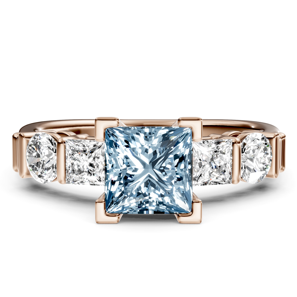 1.70-4.70 CT Princess &amp; Round Cut Fancy Blue Diamonds - Engagement Ring