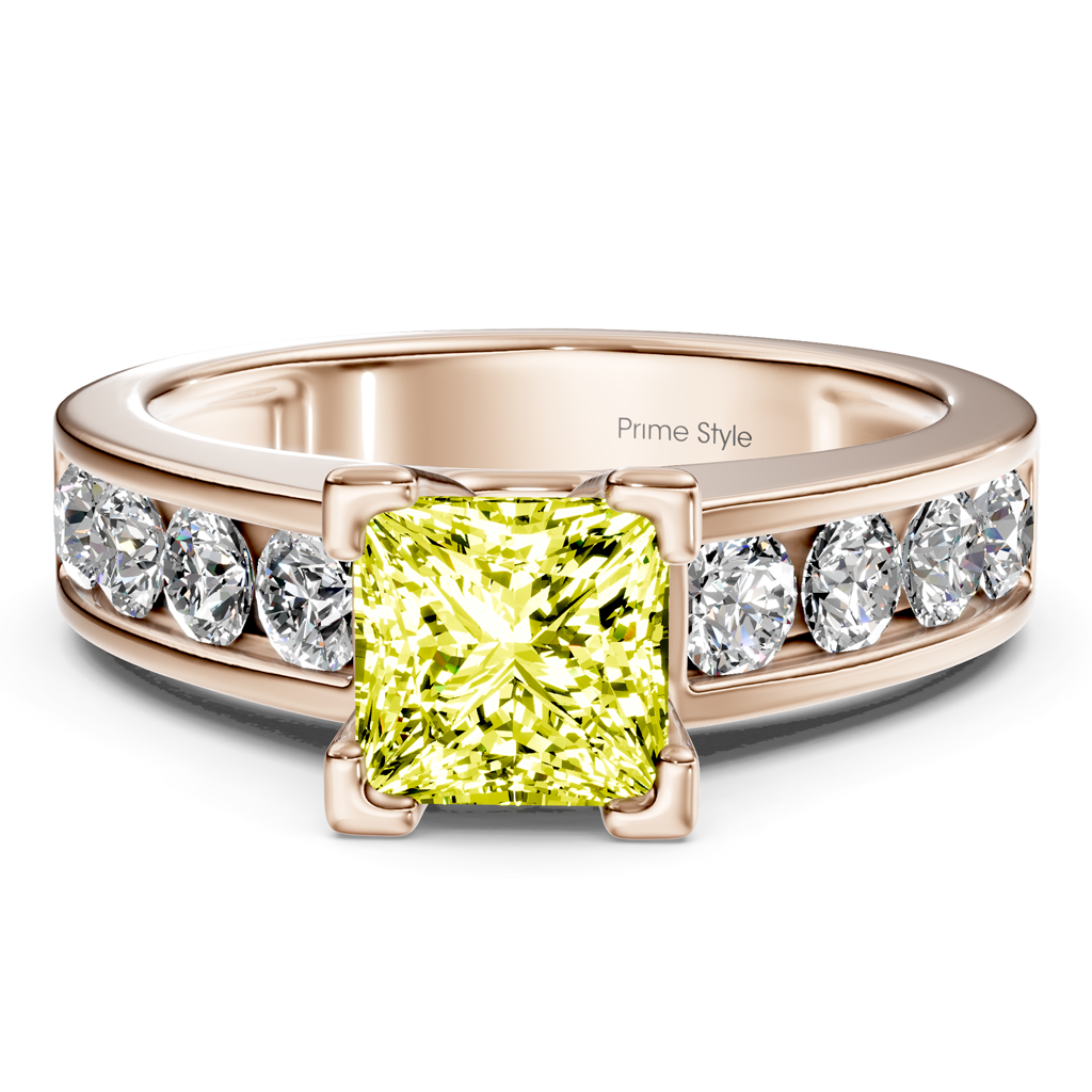 1.80-4.80 CT Princess &amp; Round Cut Fancy Yellow Diamonds - Engagement Ring