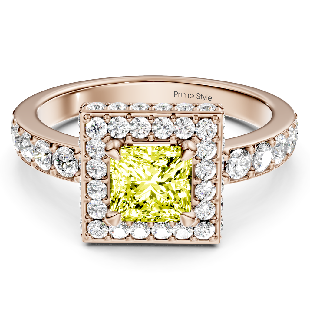 2.00-5.00 CT Princess &amp; Round Cut Fancy Yellow Diamonds - Engagement Ring