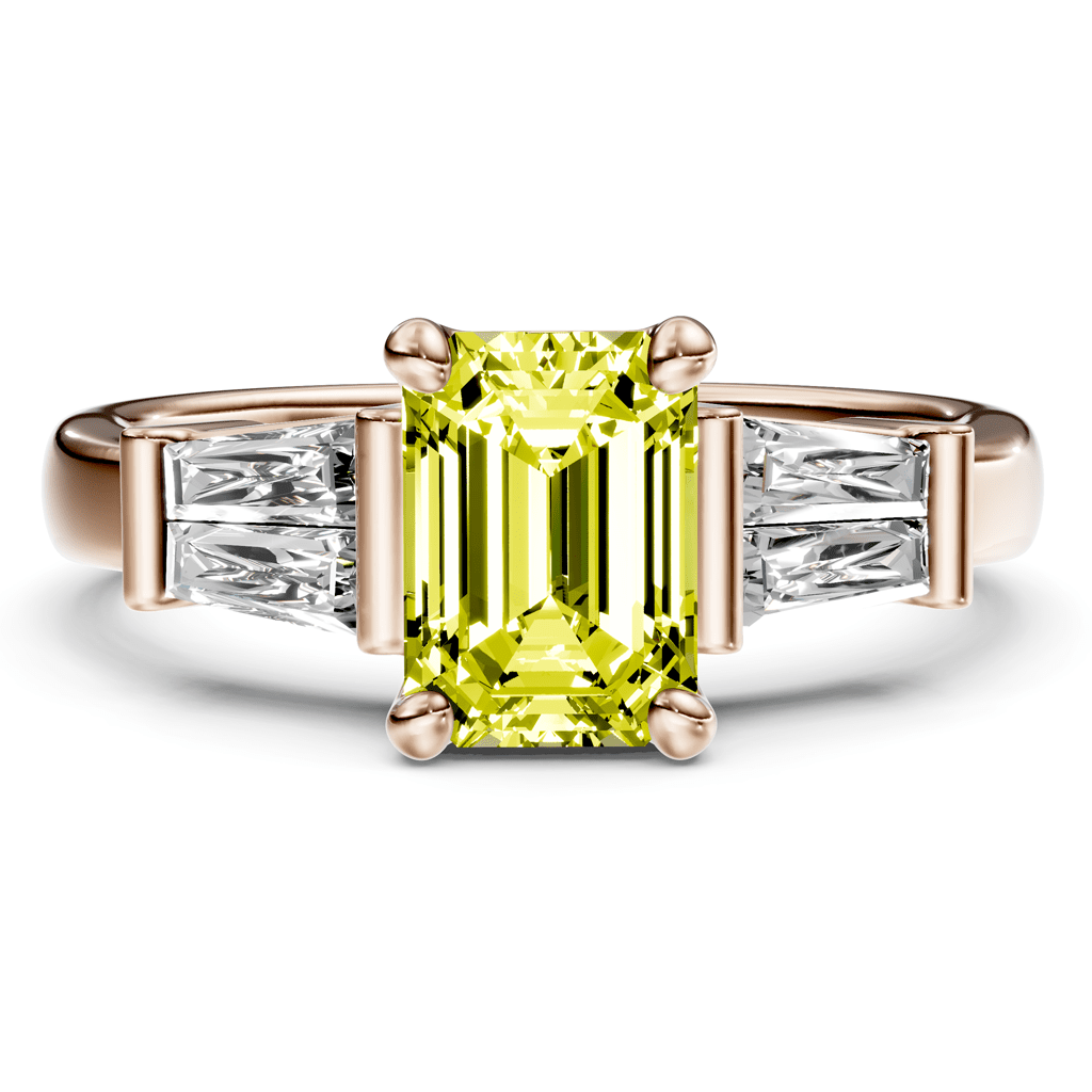 1.40-4.40 CT Emerald & Taper Cut Fancy Yellow Diamonds - Engagement Ring
