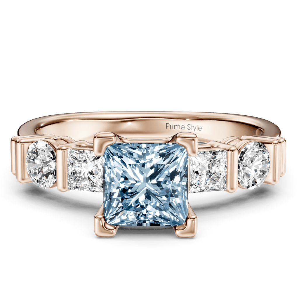 1.70-4.70 CT Princess & Round Cut Fancy Blue Diamonds - Engagement Ring