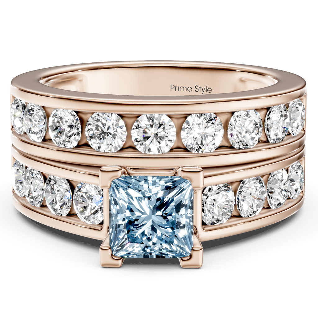 2.60-5.60 CT Princess &amp; Round Cut Fancy Blue Diamonds - Bridal Set