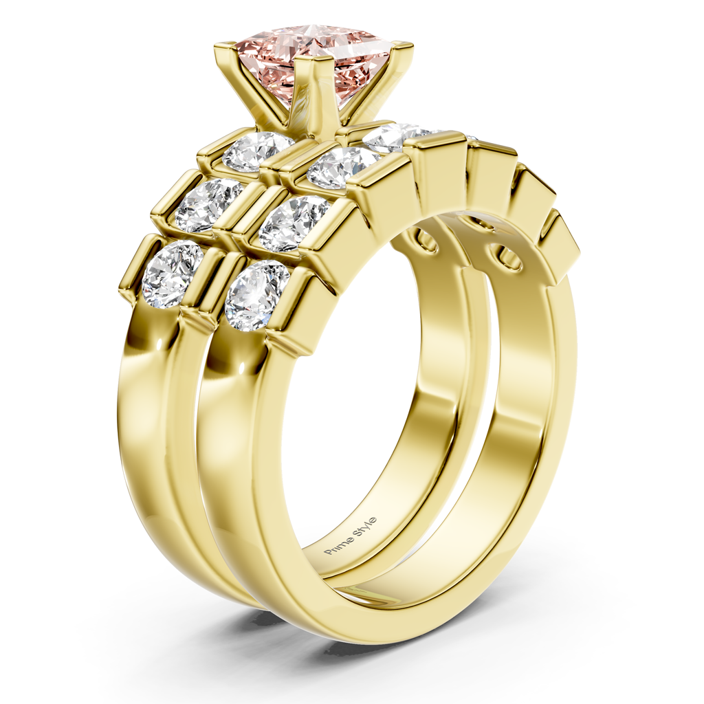 2.85-5.85 CT Princess &amp; Round Cut Fancy Pink Diamonds - Bridal Set