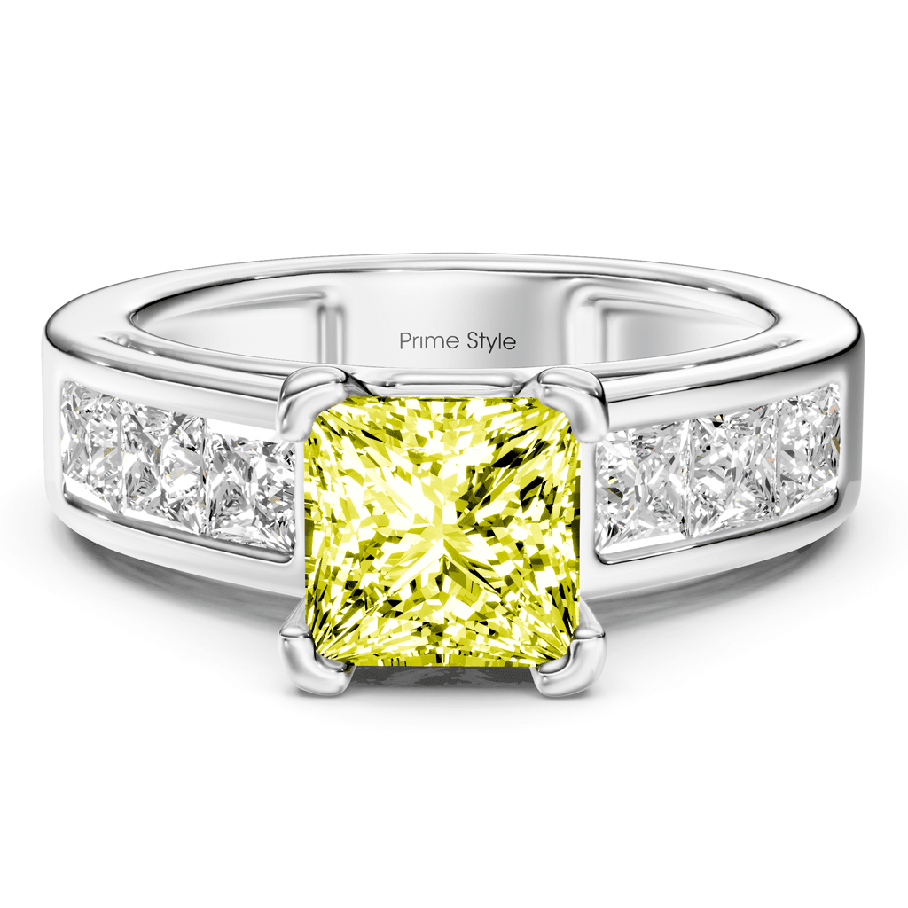 2.05 - 5.05 CT Princess Cut Fancy Yellow Diamonds - Engagement Ring - Primestyle.com