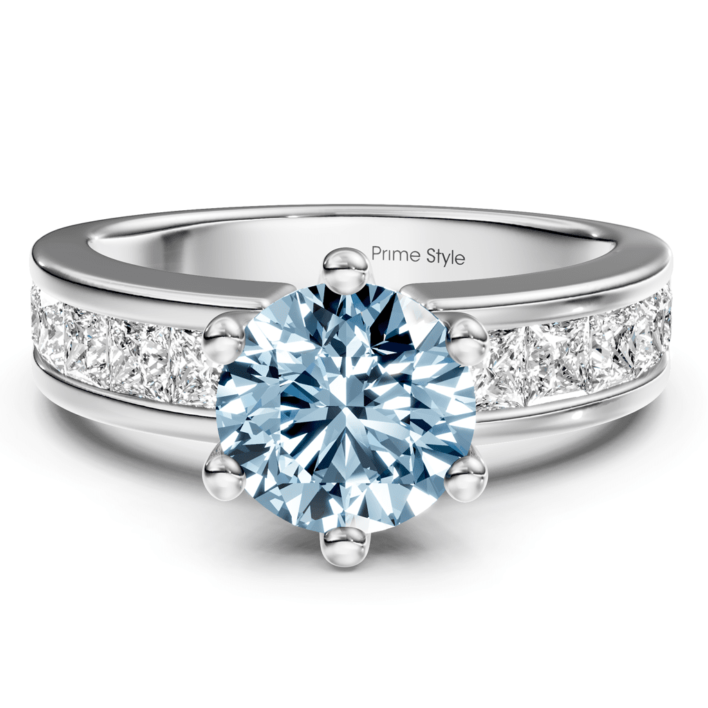 1.90-4.90 CT Princess & Round Cut Fancy Blue Diamonds - Engagement Ring