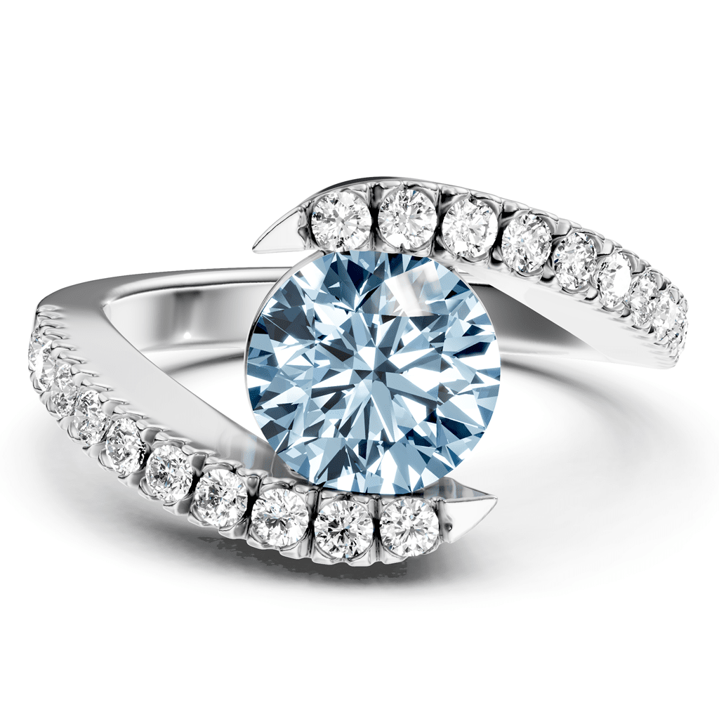 1.30-4.30 CT Round Cut Fancy Blue Diamonds - Engagement Ring