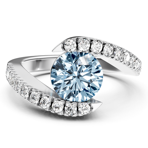 1.30-4.30 CT Round Cut Fancy Blue Diamonds - Engagement Ring