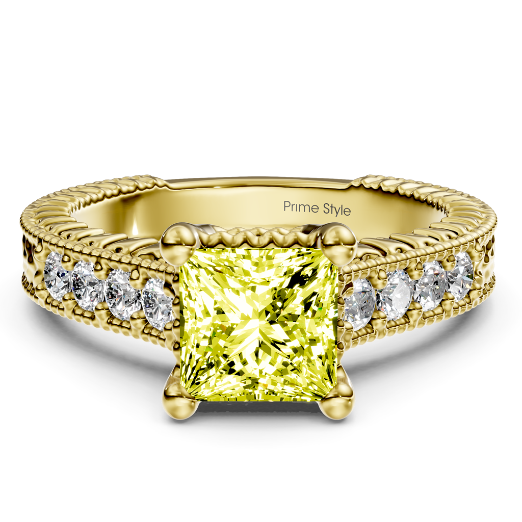 1.30-4.30 CT Princess &amp; Round Cut Fancy Yellow Diamonds - Engagement Ring