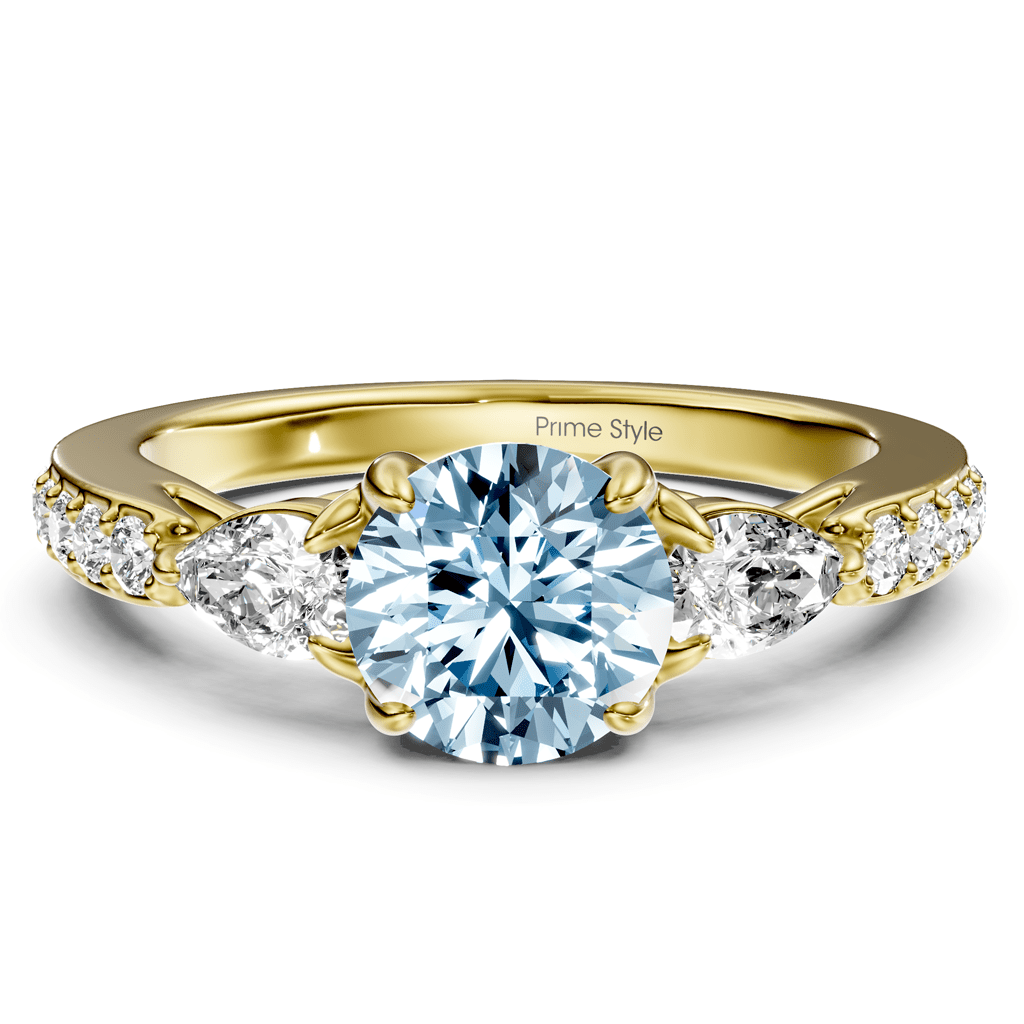 1.50-4.50 CT Pear & Round Cut Fancy Blue Diamonds - Engagement Ring