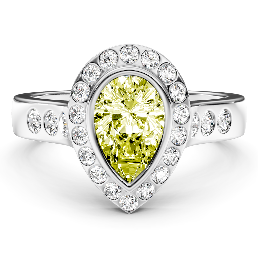 1.38-4.38 CT Pear &amp; Round Cut Fancy Yellow Diamonds - Engagement Ring