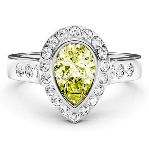 1.38-4.38 CT Pear & Round Cut Fancy Yellow Diamonds - Engagement Ring