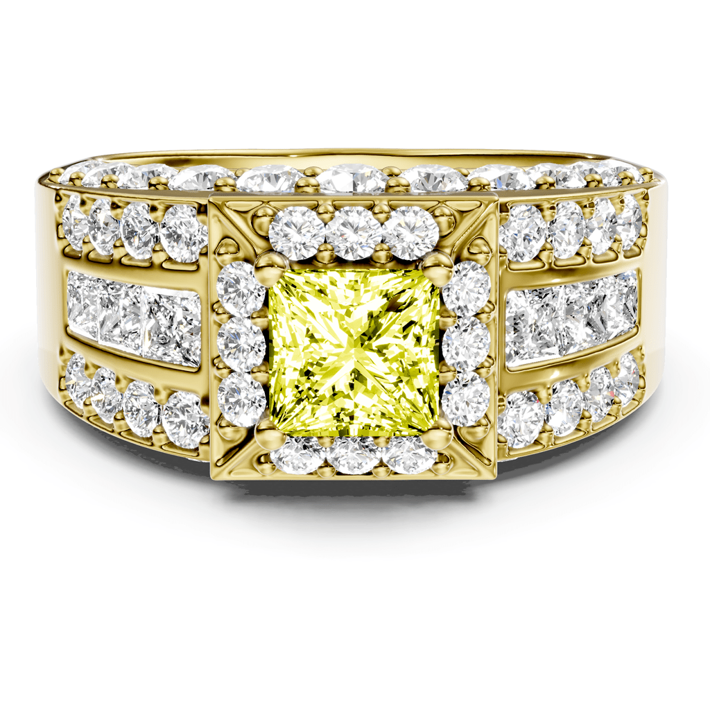 3.45 - 6.45 CT Princess &amp; Round Cut Fancy Yellow Diamonds - Engagement Ring - Primestyle.com
