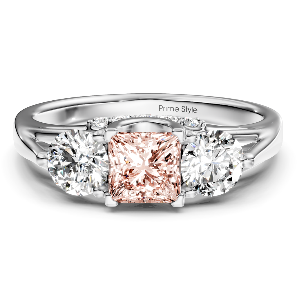 1.55-4.55 CT Princess &amp; Round Cut Fancy Pink Diamonds - Engagement Ring
