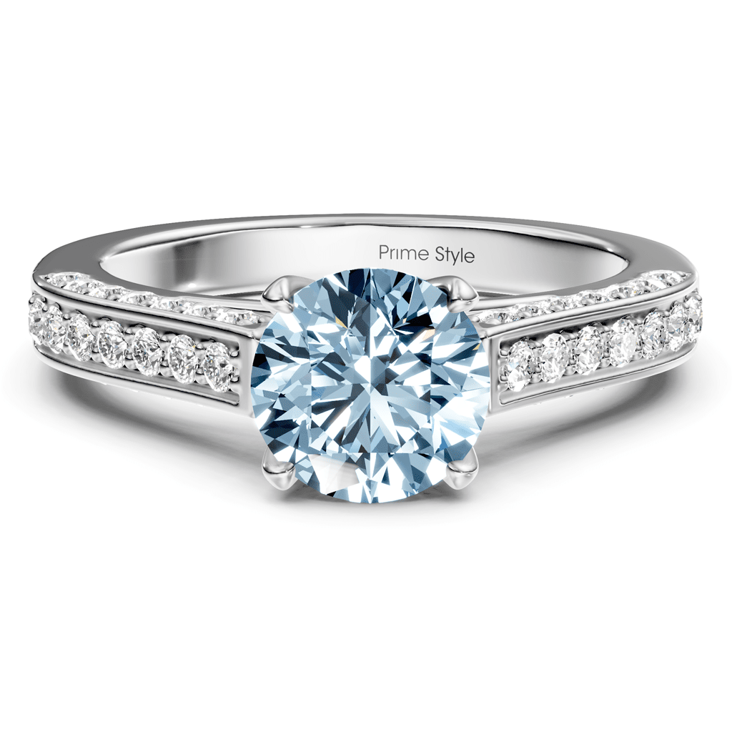 1.40-4.40 CT Round Cut Fancy Blue Diamonds - Engagement Ring