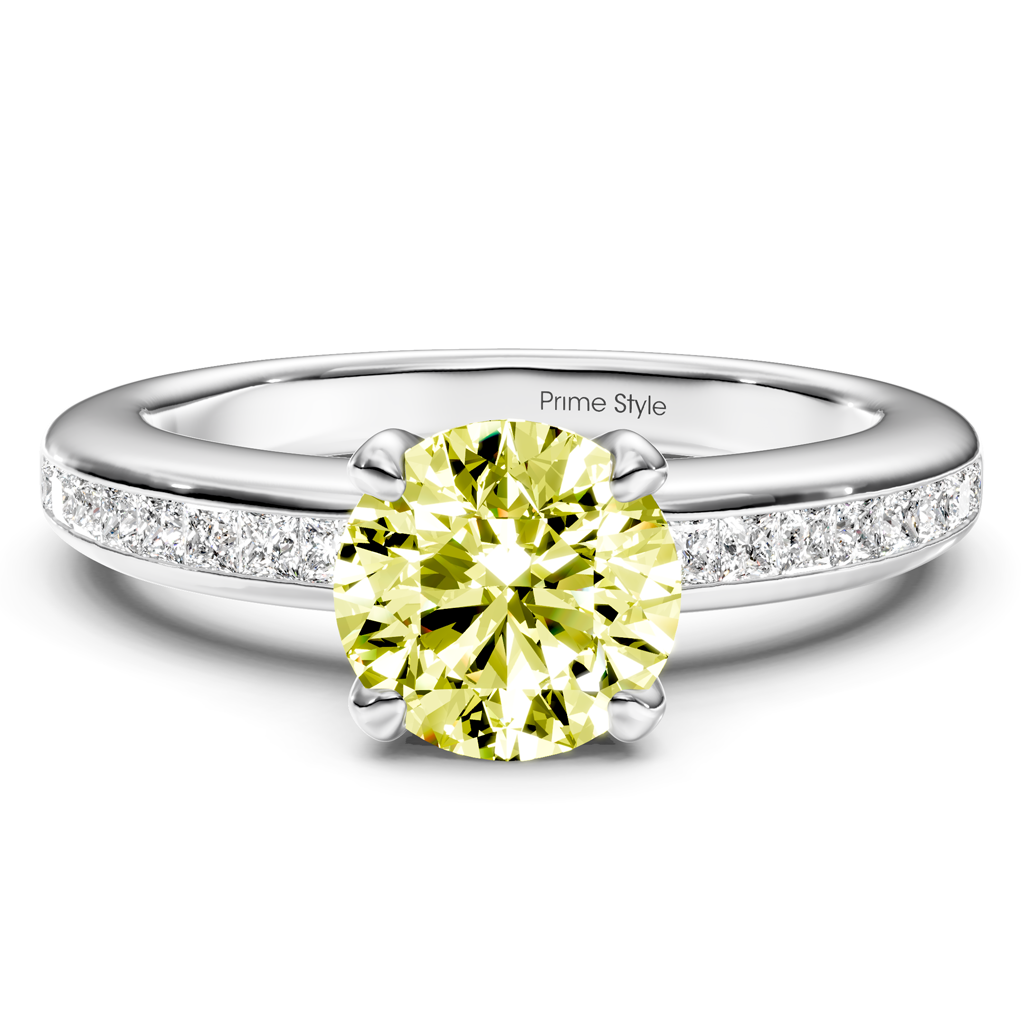 1.32-4.32 CT Princess &amp; Round Cut Fancy Yellow Diamonds - Engagement Ring