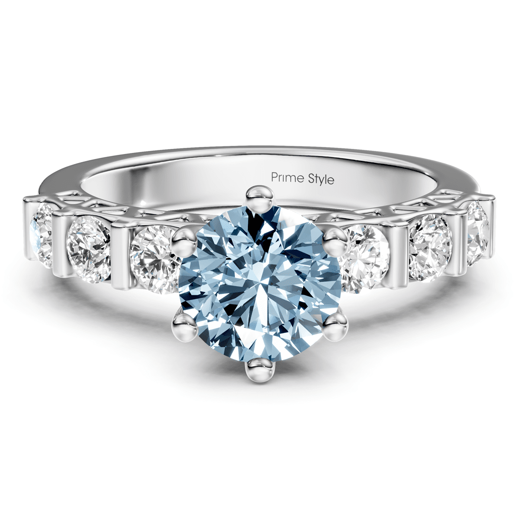 1.60-4.60 CT Round Cut Fancy Blue Diamonds - Engagement Ring