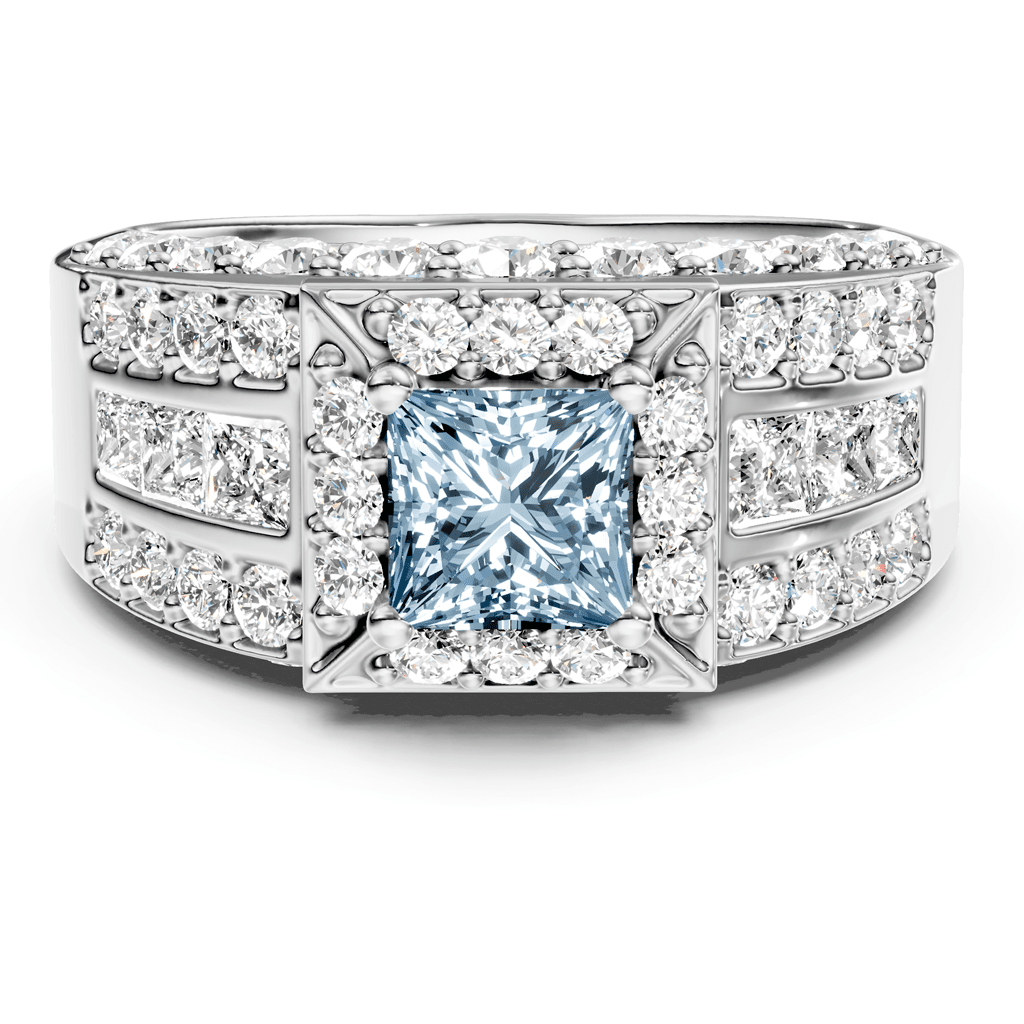 3.45-6.45 CT Princess & Round Cut Fancy Blue Diamonds - Engagement Ring