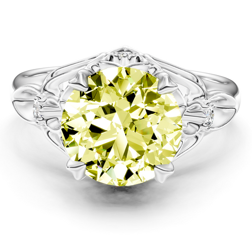 1.07-4.07 CT Round Cut Fancy Yellow Diamonds - Engagement Ring